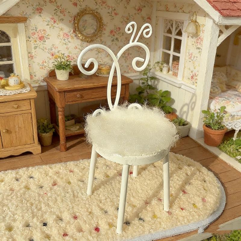 1Pcs Iron Art Back Chair Seat For DIY Scene Model Decoration 1:12 Scale Dollhouse Mini Chair Furniture Model Photo Props