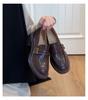 Spot Second Hair! British Style Small Leather Shoes Women's Double-breasted Buckle Belt Versatile One-pedal Thick Heel Single Shoes Platform Loafers