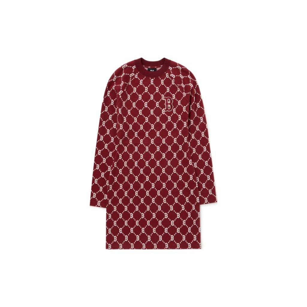 MLB Boston Red Sox Allover Print Long Sleeve Hoodie Dress Women dresses 3FOPM0124-43WIS