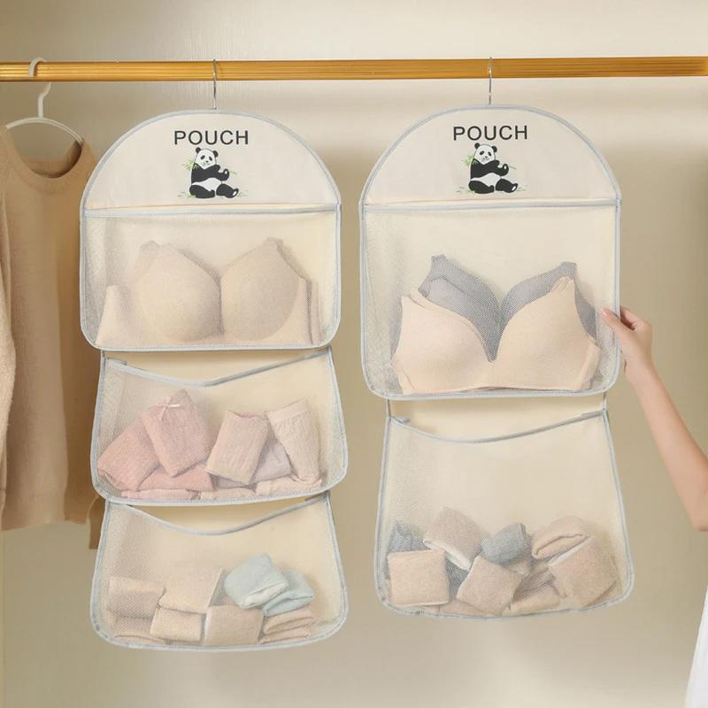 1pc Bra Storage Net Multi-layer Storage Bags Space-saving Underwear Socks Breathable Hanging Mesh Bag Storage Organizer