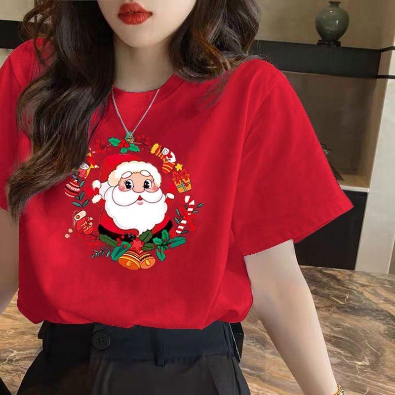 

Рождественская футболка женская красная с коротким рукавом женская рождественская новый стиль унисекс 2XL