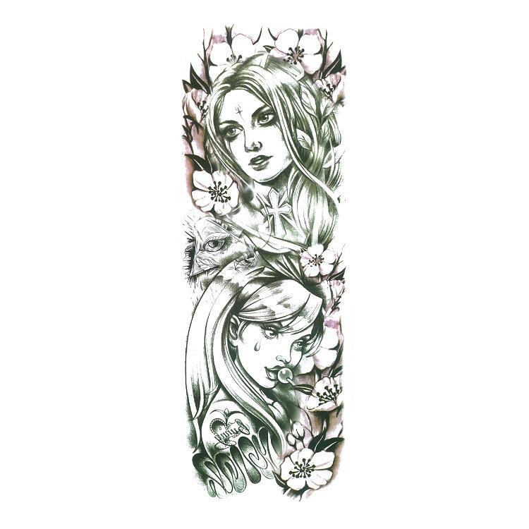 Flower Arm Tattoo Sticker Waterproof Men And Women Sticker Full Arm Waterproof Tattoo Sticker Ukiyo-E Painting Geisha Simulation Big Picture Sticker