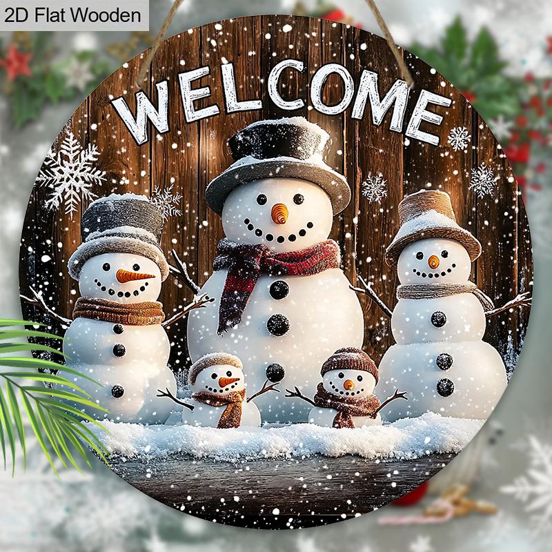 Rustic Christmas Wooden Sign with Adorable Snowman Pattern - Navidad Round Sign for Front Door, Wall Hanging Decor - Ideal Christmas Ornament