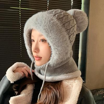 Mask Scarf Integrated Knitted Hat, Autumn and Winter Cold-proof Scarf, One-piece Wool Hat, Outdoor Velvet Warm Ear Protection Cap
