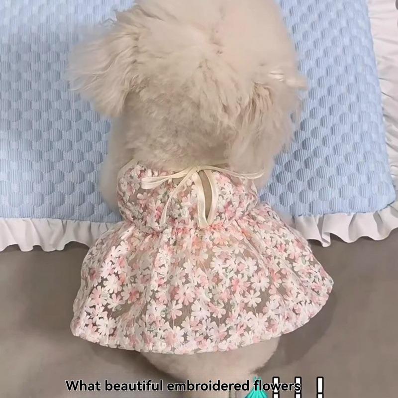 Floral Print Dog Dress, Breathable Summer Sleeveless Skirt For Small Pets