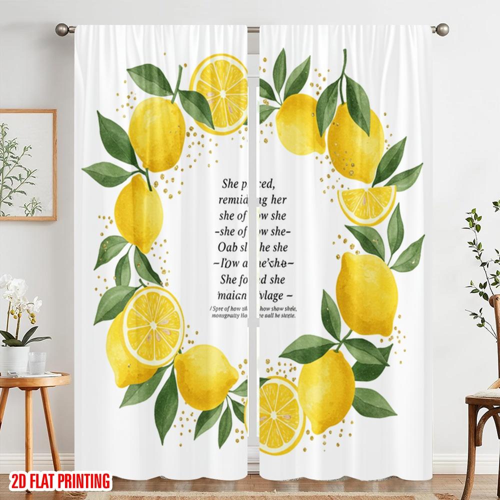 2pcs 2D Flat Printing Window Curtains Lemon Watercolor Design Found Him Fabric Without Electricity Party Decorations Use for
