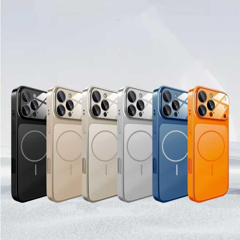 Matte Magnetic Phone Case with Lens Protective Glass Cover for iPhone 13 15 16 To 17 Pro Converter Hard Glass Phone Case