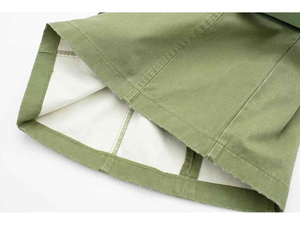 Spring European & American Style Mini Vest Dress with Waist Belt Details