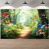 2D Verzauberter Wald Wandteppich, Schmetterlinge Blumen Pilzweg Wandbehang, Naturlandschaft Dekor