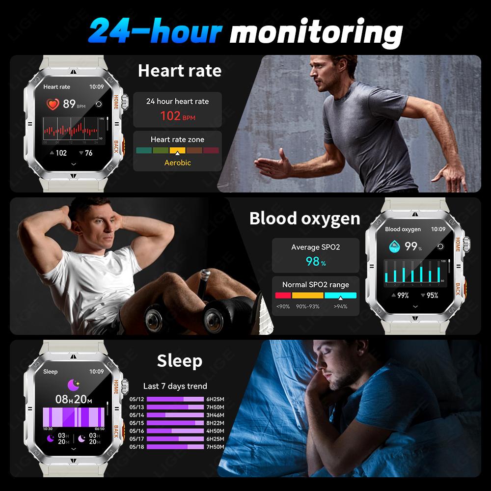 Men Smart Watch For Android IOS 1000mAh Flashlight 3ATM Waterproof Fitness Watches Voice Bluetooth Call 2.01" HD Smartwatch