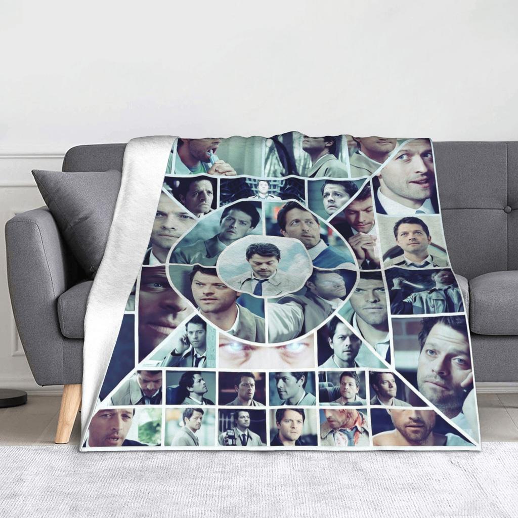 Sam Winchester Dean Winchester Castiel Blanket Cover Velvet Supernatural Movie Wings Thin Throw Blankets for Bedroom Sofa Quilt
