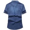 Men Multi pockets Blue Denim Shirts Summer Male Short Sleeve Tooling Shirts Men Cotton Casual Jeans Shirts 4XL