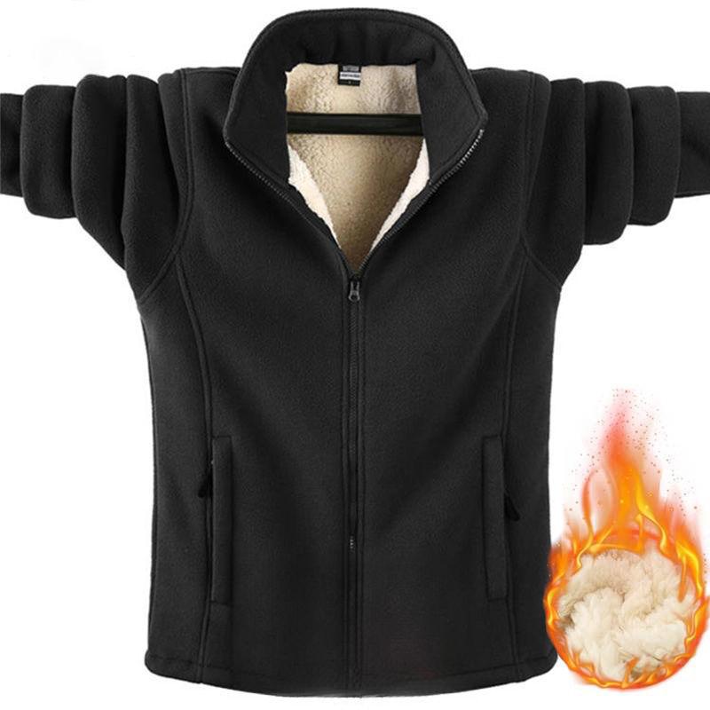 Stand Collar Jacket Men's Large Size Spring and Autumn Cardigan Jacket for Young, Middle-aged and Elderly Double-sided Polar Fleece Fleece Jacket