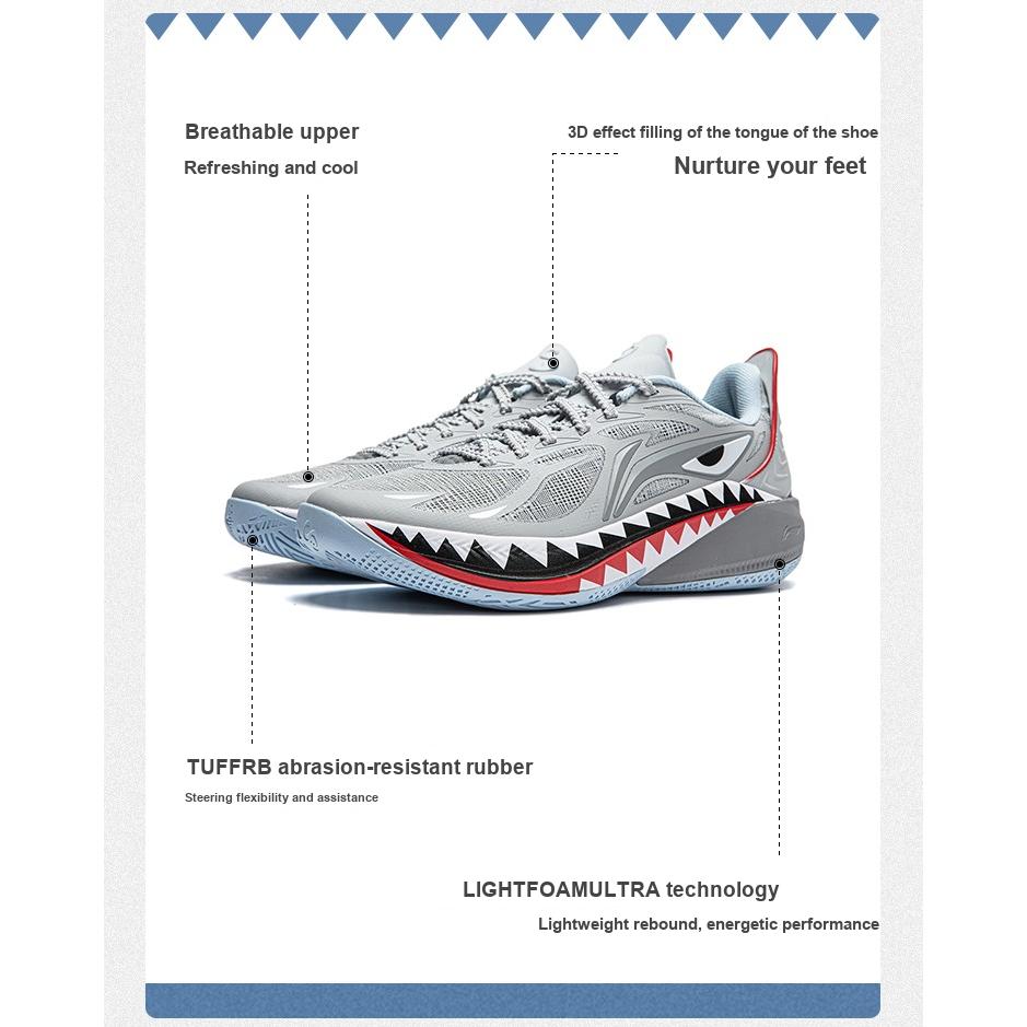 Li Ning Kids Sonic 12 Light Foam Ultra Fabric Lace-Up Non-Slip Wear-Resistant Breathable Low-Top Basketball Shoes Kids Basketball Shoes YKBU054-13