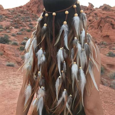 Neuer Mode Boho Feder Stirnband für Frauen Festival Haarschmuck Pfauenfeder Turban Damen Verstellbares Haarband Schmuck