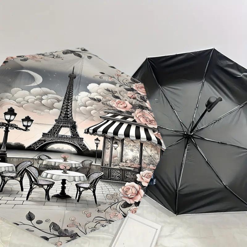 1PC Parisian, Cafe Umbrella-8-Rib Reinforced, Automatic Open, Lightweight & Durable, Cute Fashion Accessory for Outdoor, Beach, or Casual Use, Beach U