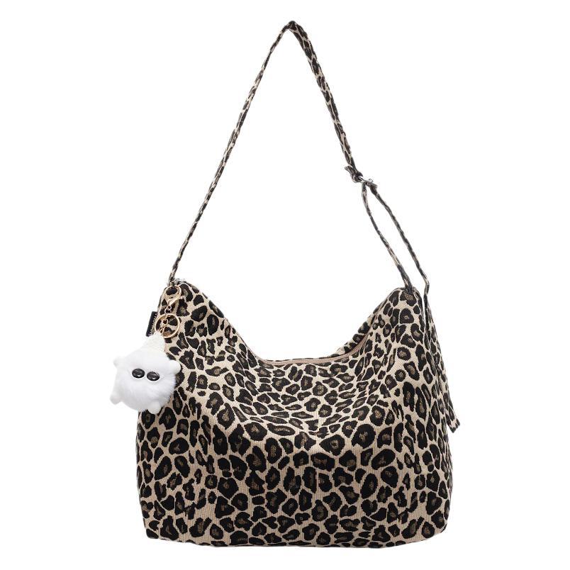 Niche leopard print canvas tote bag women's bag casual large capacity fashion handbag Korean version foreign style shoulder messenger bag