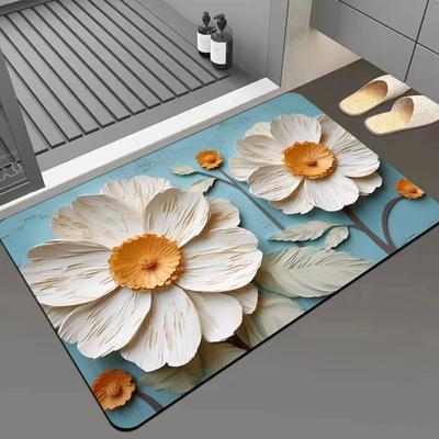 Green Flower Flat Surface Household Bathroom Toilet Absorbent Diatom Mud Floor Mat Non-slip Foot Mat Quick Dry Naked Eye 3D Floor Mat