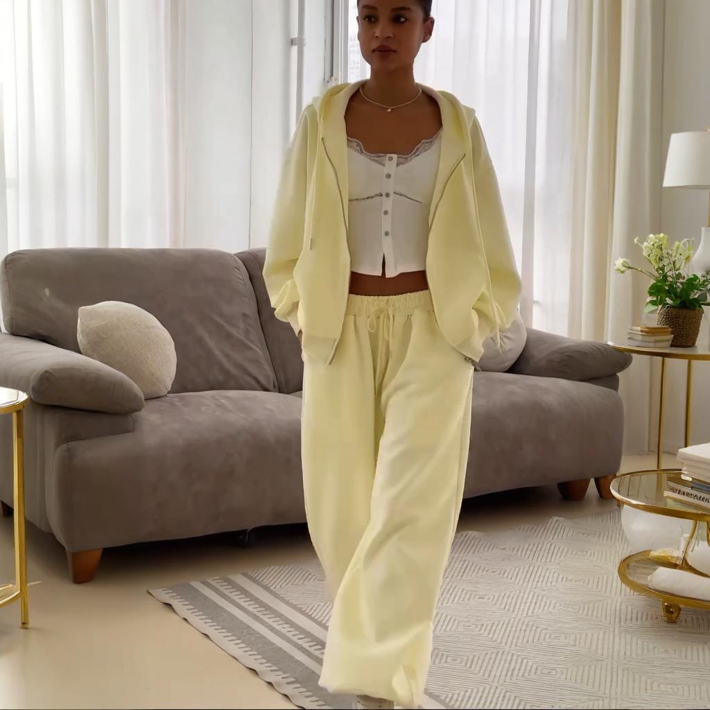 Spring 2025 European & American Women's Wide-Leg Zipper Pants Set - Trendy & Chic