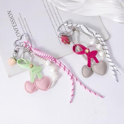 Leuke Hars Fruit Sleutelhanger Parelketting Serie Leer Kersentas Hanger Mode Rugzak Accessoires