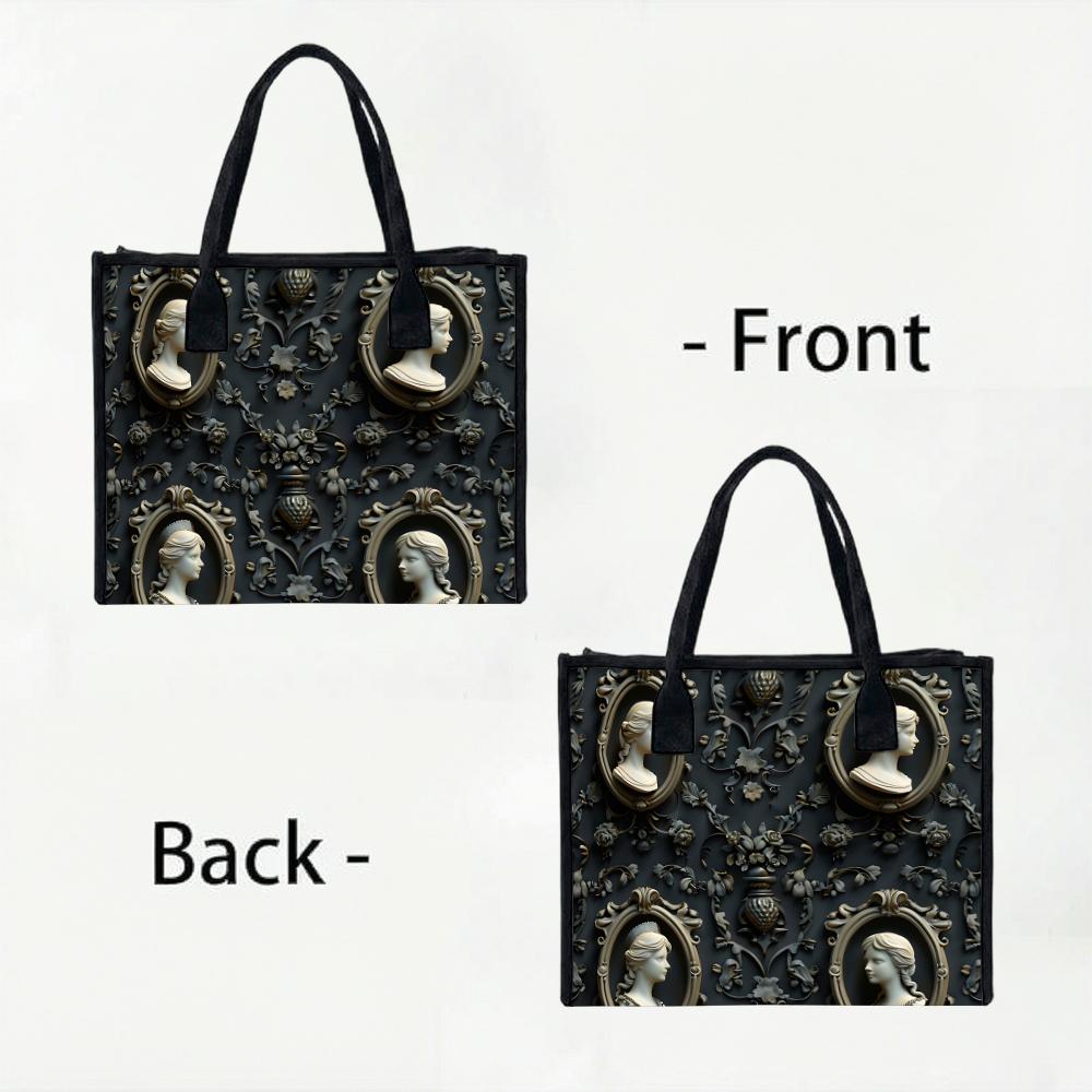 Vintage Cameo Decor Ladies Daily Tote Bag Elegant Classic Shoulder Bag for Women Fashionable Casual Carryall