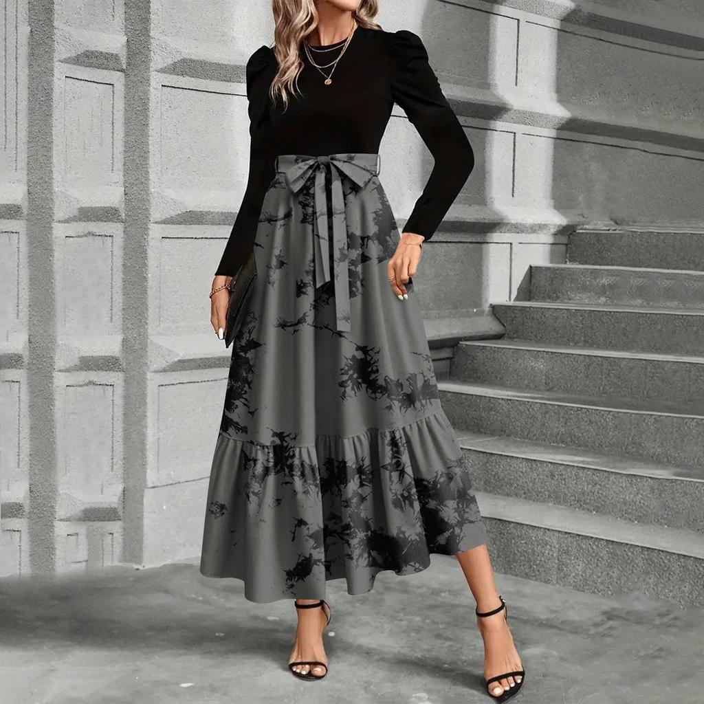 Women's Floral Print High Waist Fashionable And Elegant Dress