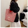 Striped Canvas Double-sided Usable Bag, Tote Bag, Casual Shoulder Bag, Large Capacity Shopping Bag