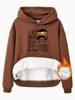 European and American Women's Kangaroo Pocket Hooded Long Sleeve Plush Sweatshirt with Print Design