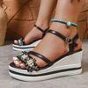 Plus Size Shoes for Women 35-42 Summer Fashion Women Peep Toe Buckle Strap Black White Platform Wedge Non-slip Sandals