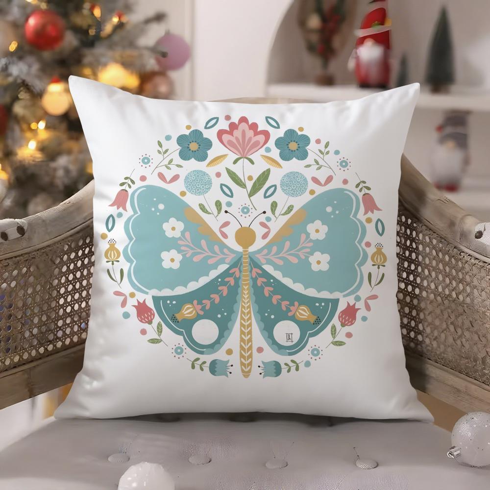 Colorful Plant and Insect Home Prints Pillow Case Comfort Sofa Bed Silky Elegant Invisible Zipper Decorative Cushion Cover