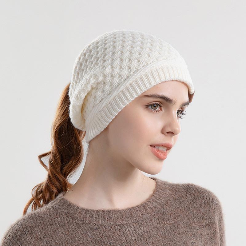 Knitted Winter Knitted Hat For Women With Ear Warmth And Ponytail Hole