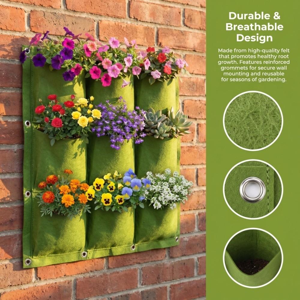 9 Pockets Plant Bag 50*50cm Grow Bag Durable Pocket Planting Bag  Wall Planting