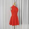 Bright Color Sexy Girl Style Knitted Two-piece Women's Sleeveless Vest High-waist Skirt