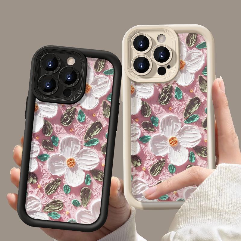 

Для iPhone 16 Pro Max 15 14 13 12 11 Pro XR XS 8 7 чехол с масляной живописью и цветами противоударный защитный мягкий чехол для телефона iPhone 15 чёрный