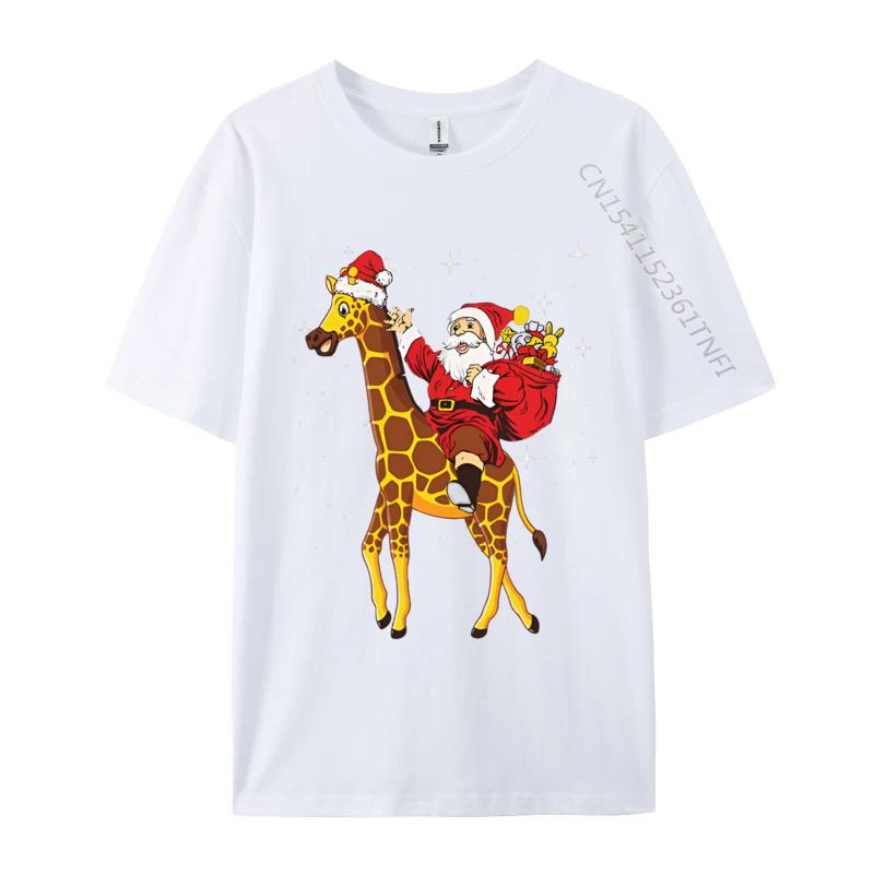 

Christmas Giraffe Santa Claus Riding Tshirt Men Funny Tshirt Printed T Shirts Casual Oversized Tees S