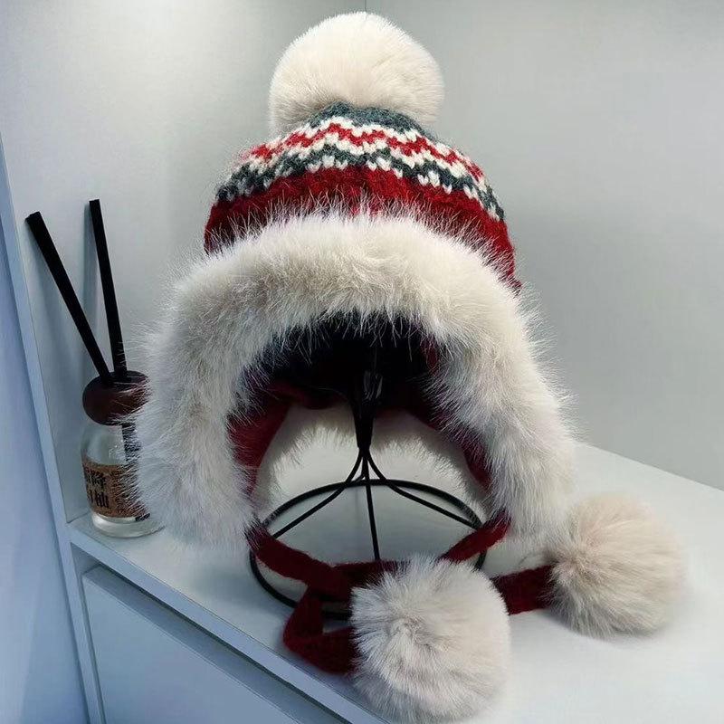 Women's hats Women's autumn and winter wool hats Knitted hats Cold hats Winter warm, piled, thickened ear protectors Cold resistance