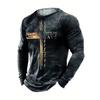Christian Letter Pattern JESUS Vintage Men's T-Shirt Long Sleeve Crew Neck 3D Printed T-Shirt Sports Oversized Men Clothing