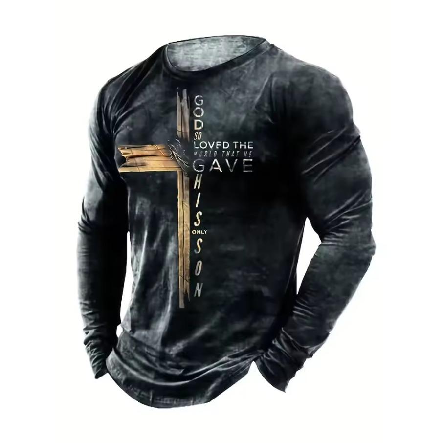 Forever Men Christelijk Letterpatroon JEZUS Vintage Heren T-shirt Lange Mouw Ronde Hals 3D Geprint T-shirt Sport Oversized Herenkleding 5XL