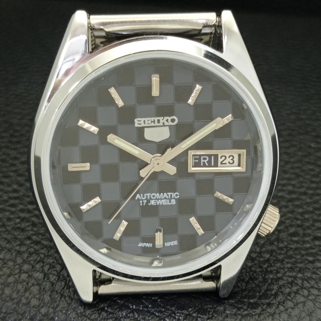 AUTOMATIC VINTAGE SEIKO 5 REFURBISHED JAPAN MENS BLACK DIAL WATCH a440442-4