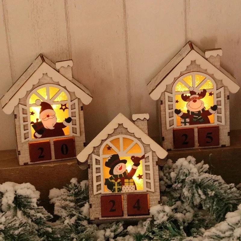 Christmas Wooden Home Decoration Luminous Calendar Table Furnishings Christmas Series Luminous House Christmas Creative Gifts