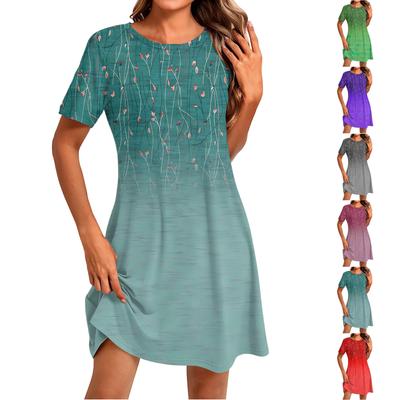 Women's Fashion Casual Print Round Neck Short Sleeve Short Dress