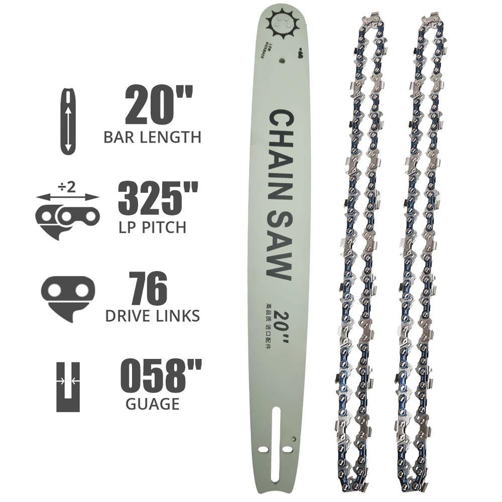 Barra Guía de Cadena para Motosierra de 16/18/20 Pulgadas. Paso .325". Calibre .058". 64/72/76 Eslabones Motrices para Husqvarna Oregon Stihl Echo