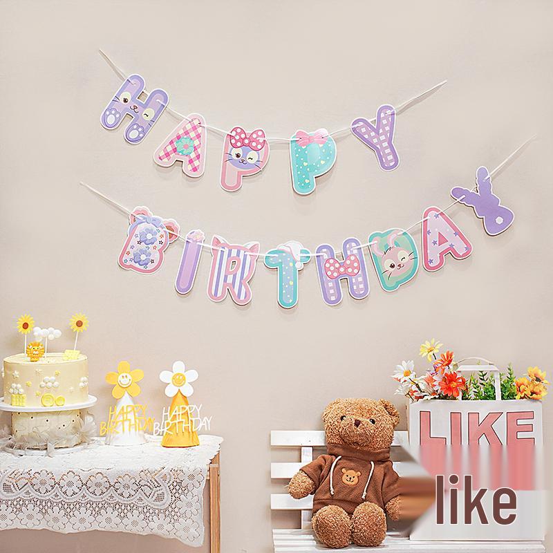 Birthday Pull Flag Banner for Baby Party Decorations - Boy & Girl Pennant