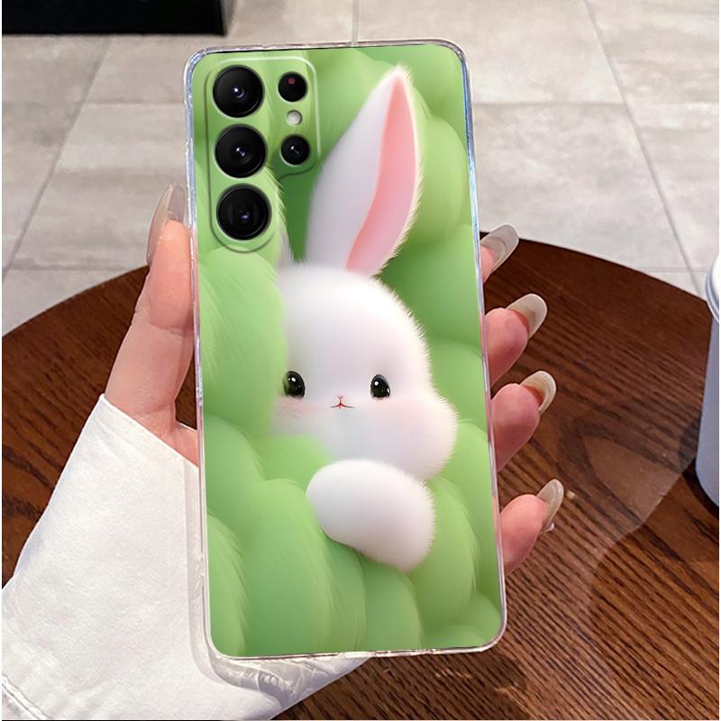 Phone Case For Samsung Galaxy S22 S22 Ultra Plus Luxury Cute Love Rabbit Funny Cat Clear Silicone Protective Soft TPU Back Cover