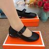 Women's Shoes Round Head Flat Bottom Loafers Soft Sole Velcro One Pedal Comfortable Soft Leather Doudou Shoes