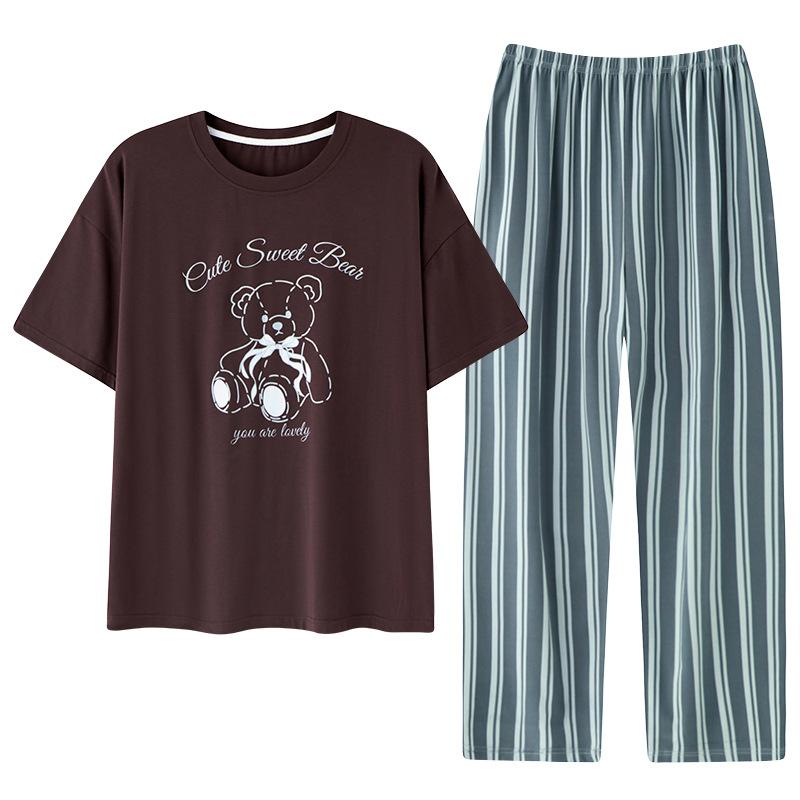 Modal Pajamas Summer Short-sleeved Trousers Thin Cartoon with Chest Pad Suit Women's Loungewear Can Be Worn Outside