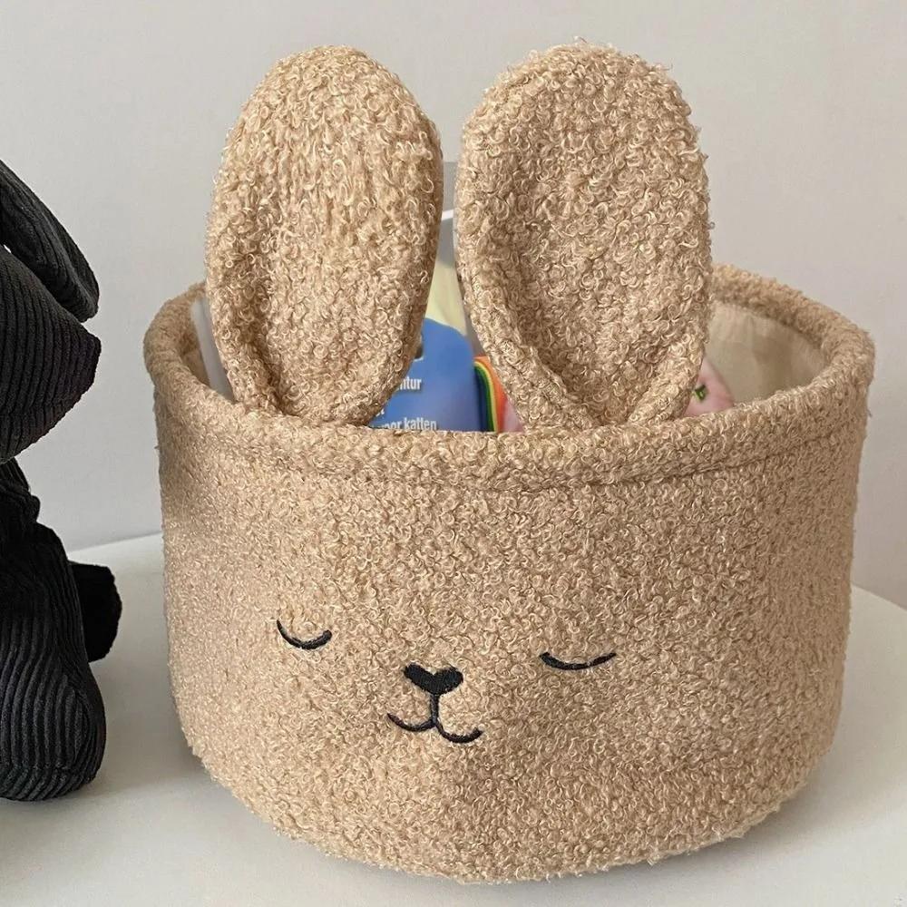 Soft Plush Sundries Storage Baskets Multi-Purpose Rabbit Ears Organizer Bag Cute Embroidery Toys Storage