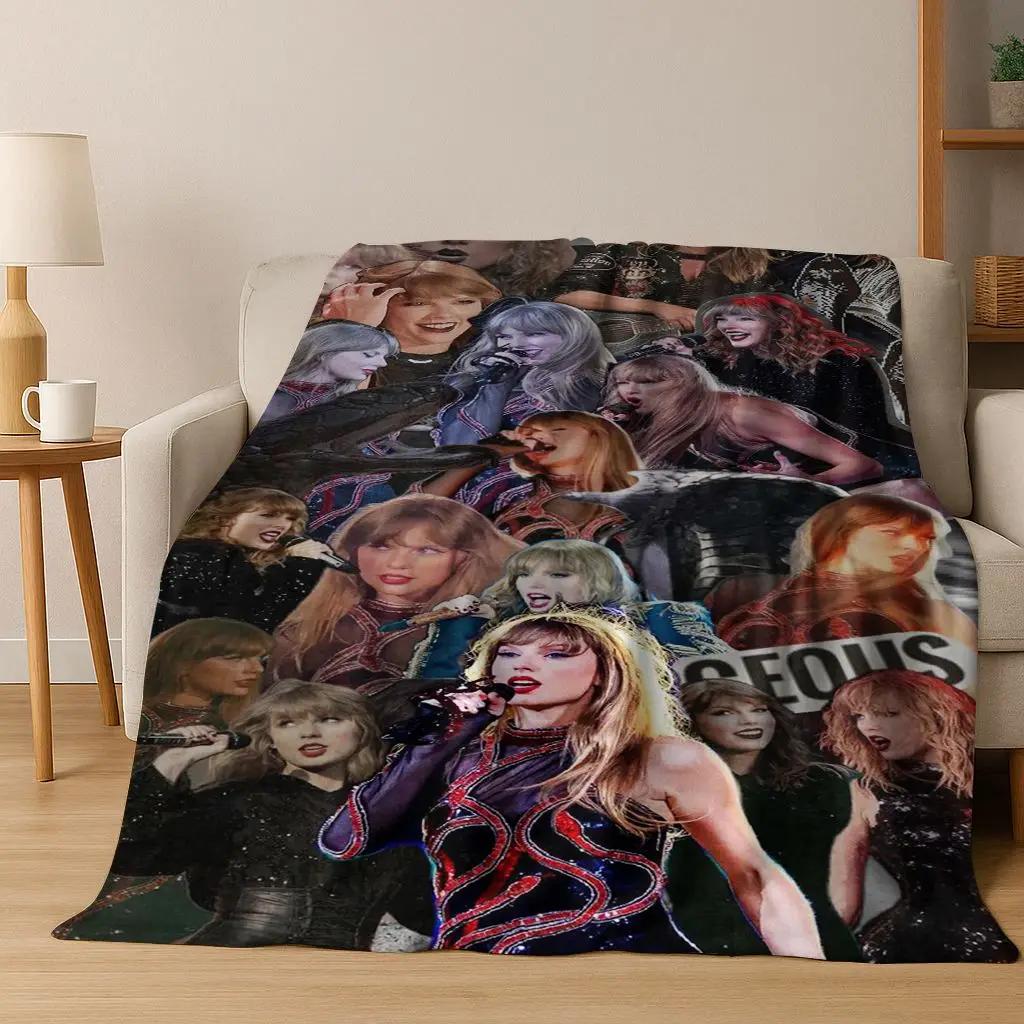 Fashion T-Taylor T-Swizzle Singer Star Flannel Blanket Soft Warm Throw Blanket for Bed Bedroom Living Room Travel Picnic Gift