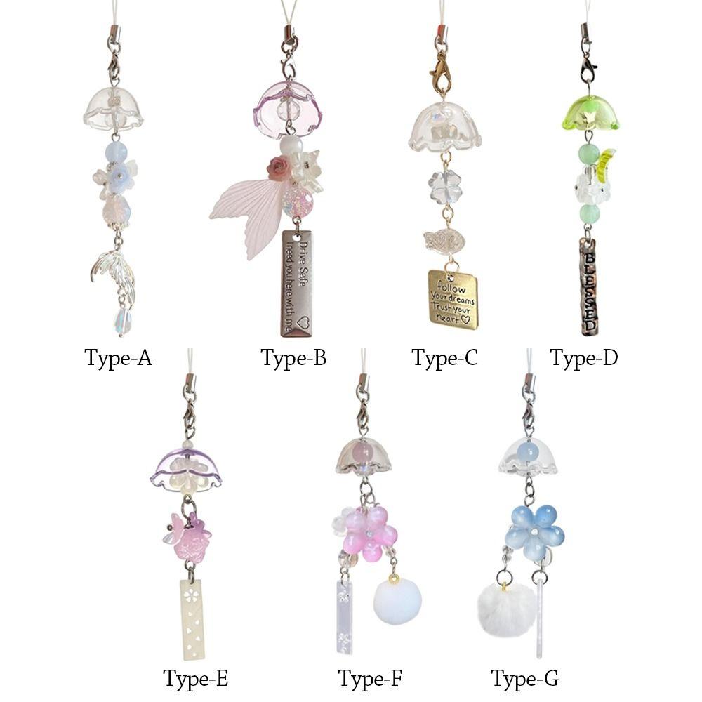 Transparent Car Ornament Flower Design Car Hanging Ornament Chic Windbell Keychain Wrist Strap