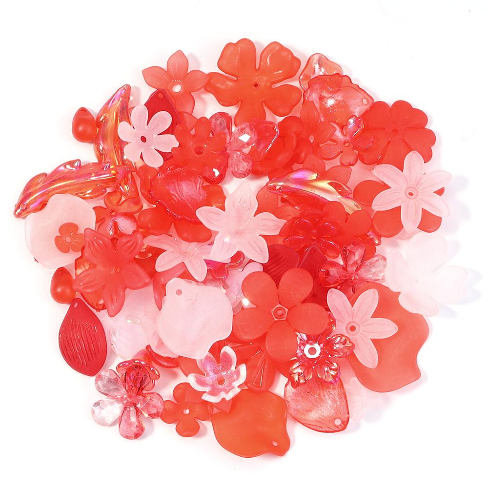 50g/lot Multistyle Acrylic Beads Colorful Flower Leaf Shape Loose Spacer Beads For DIY Handmade Phone Chain Keychain Accessories